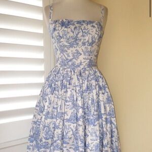 ISO Bernie Dexter blue toile print dress